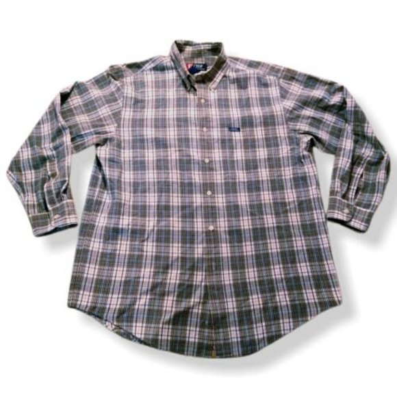 CHAPS by RALPH LAUREN Men's L Button Down Plaid Classic Western Shirt - Picture 1 of 4